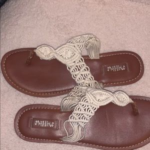 Dark Tan Flip-Flops with White Crochet Straps